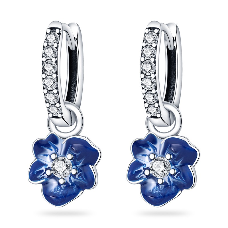 PANDACH 925 Sterling Silver Tiny Flower Drop Earrings Women Hoops Jewelry Gifts