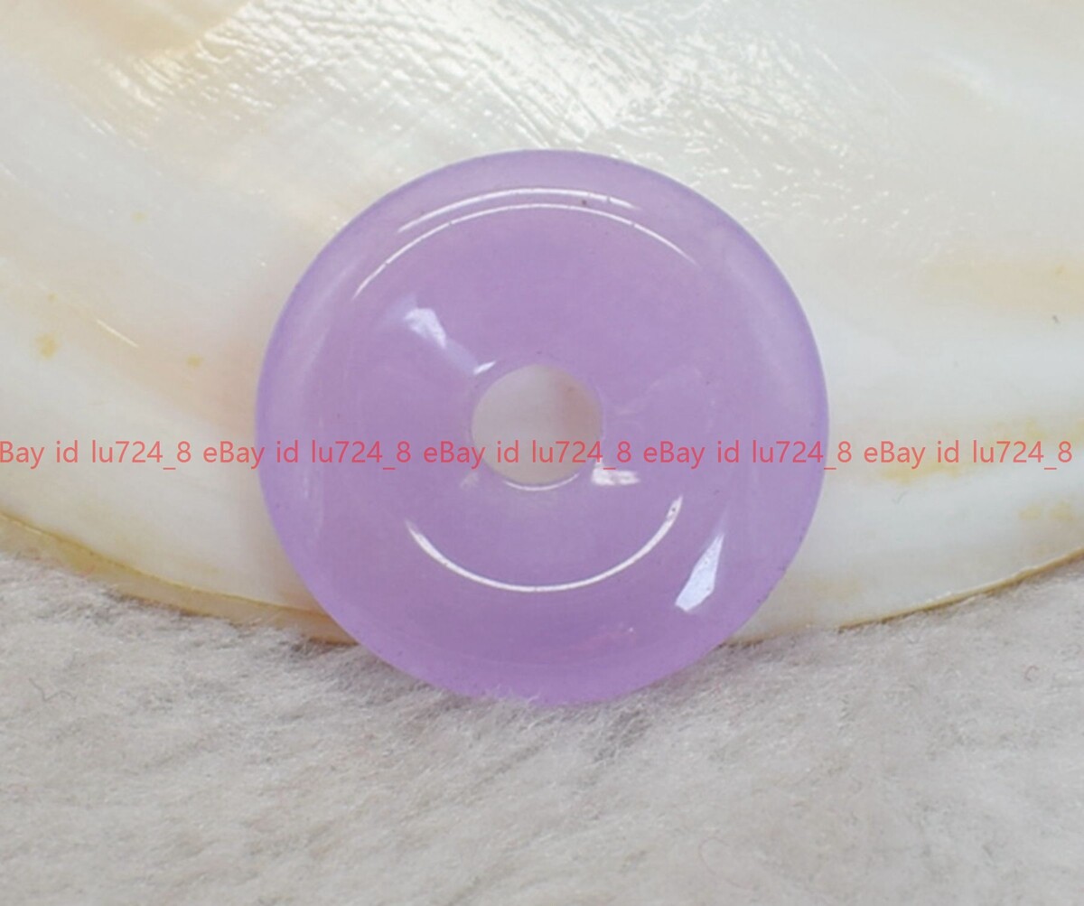 30mm Vintage Natural Lavender Purple Jade Gems Circle Donut Pendant Lucky Amulet