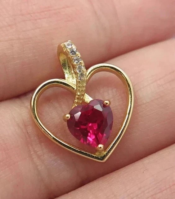 Women’s Heart Pendant 2Ct Heart Cut Simulated Red Ruby In 14K Yellow Gold Plated