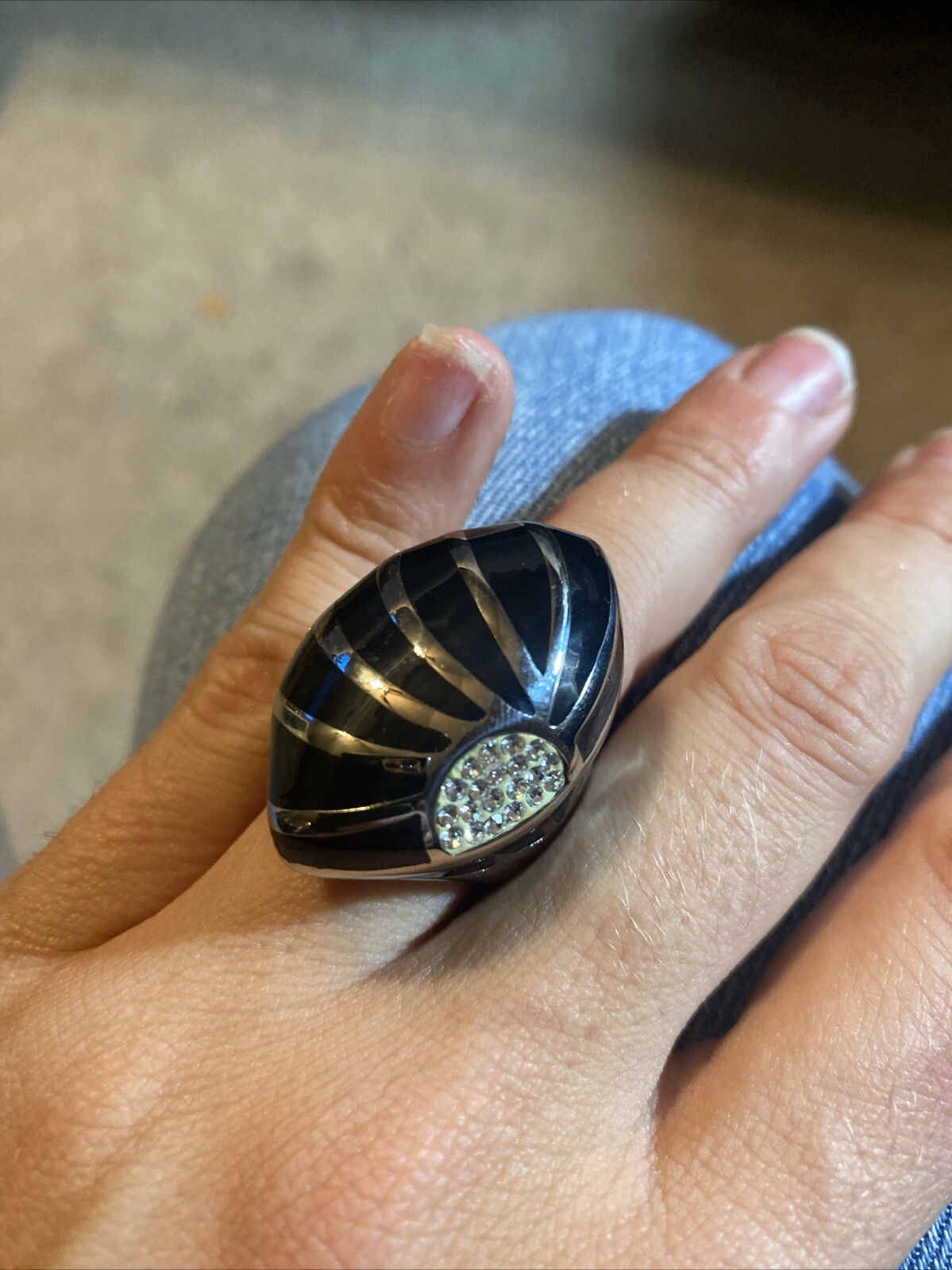 Steel by Design Gorgeous ring with black enamel and Cubic Zirconias size 8