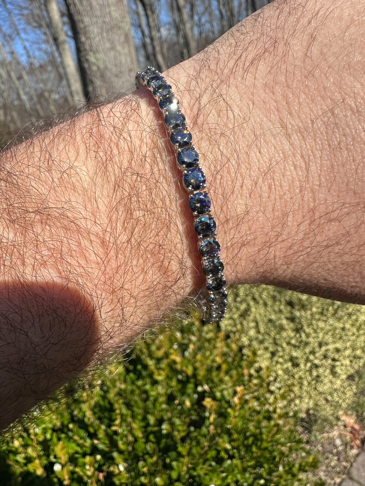 Real Iced Dark Blue MOISSANITE 5mm Tennis Bracelet 925 Silver Passes Tester GRA