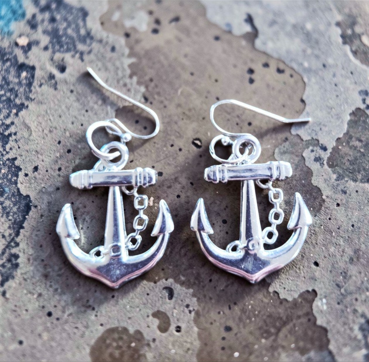 Anchor Dangle Drop Earrings Hook Chain Nautical Jewelry 1.5” Next Day Shipping