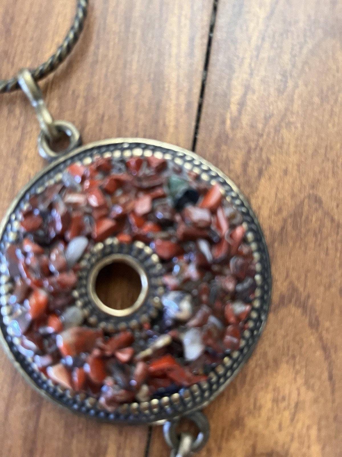 Boho brass crushed stone medallion hip belt one size