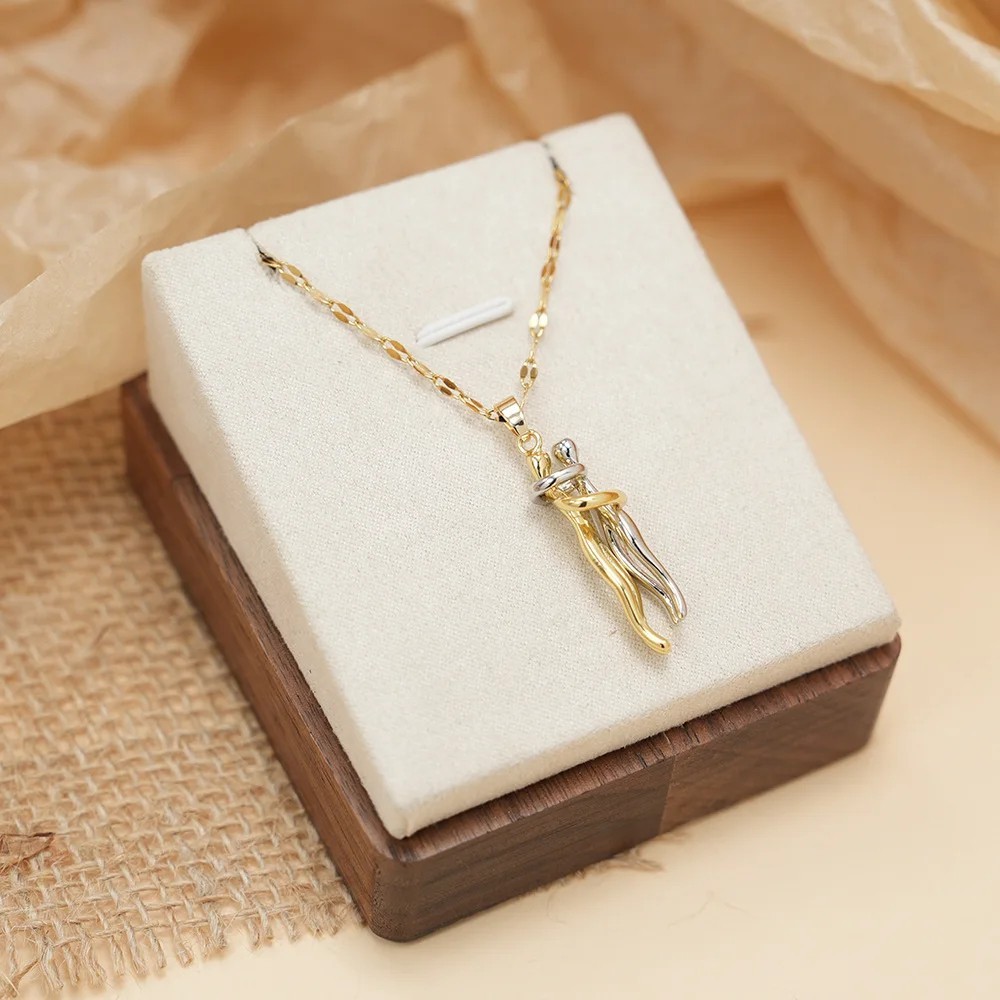 Simple Couple Hug Pendant Necklace Copper Stainless Steel Romantic Jewelry
