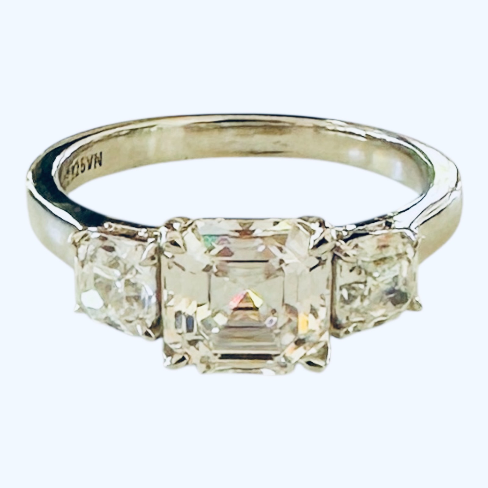 Sterling Silver 3-Cubic Zirconia Asscher-cut Engagement Ring