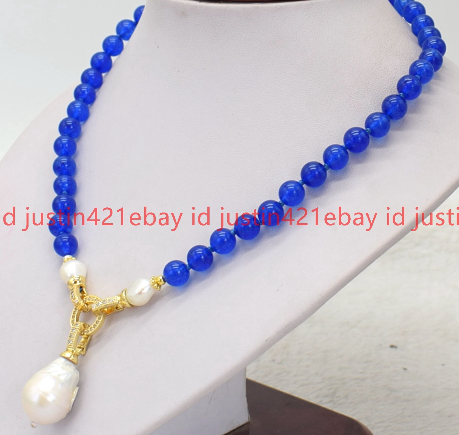 10mm Blue Jade Natural White Keshi Baroque Pearl Pendant Necklace 14-32” AA