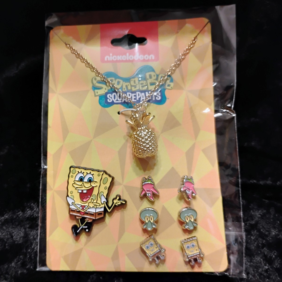 Nickelodeon SpongeBob Square Pants Pineapple Gold Set: Necklace, Earrings, & Pin