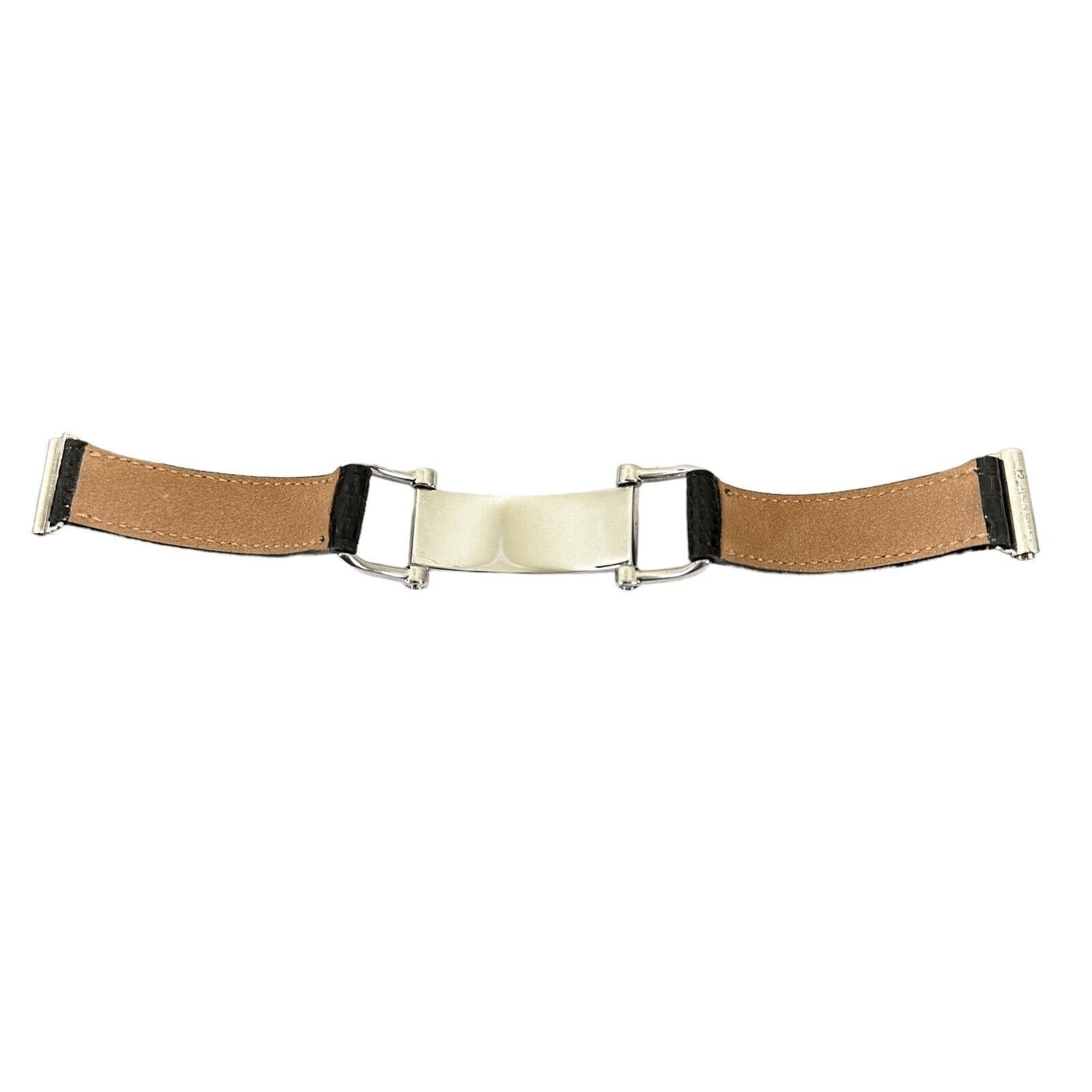 Authenticated Celine Plaque Leather Bracelet In Lizard And Brass