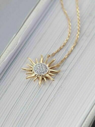 0.28Ct Simulated Diamond Sun Charm Pendant Necklace Yellow Gold Plated Silver