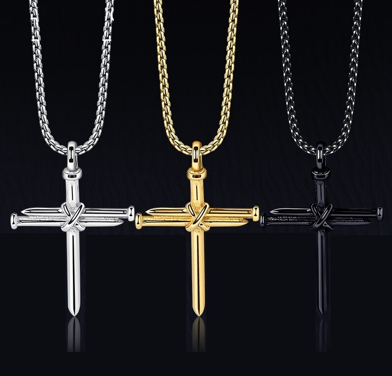 Titanium Steel Cross Pendant 3 Nails Christian Father Men’s Popular Jewelry Gift