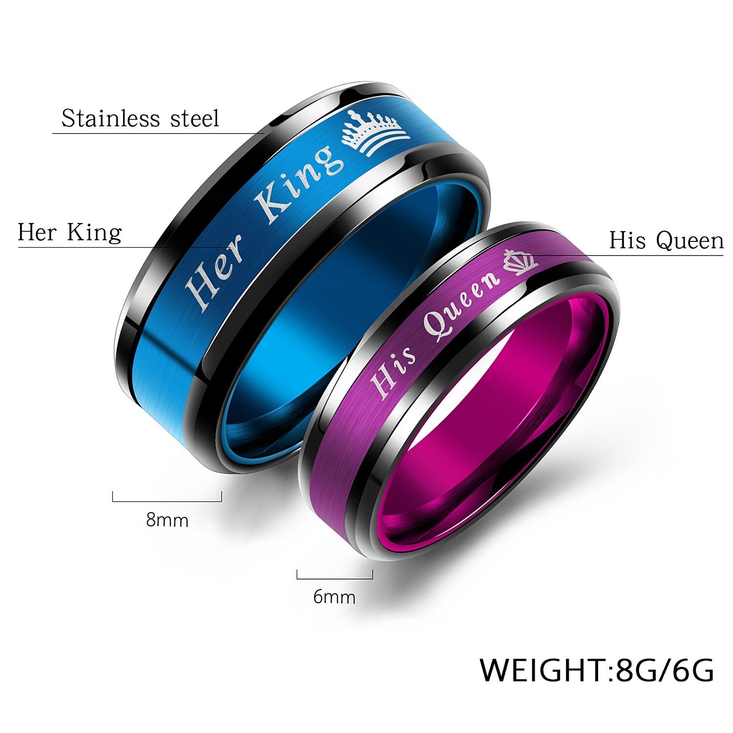 His Queen Her King Stainless Steel Matching Couple Promise Ring Valentine’s Gift