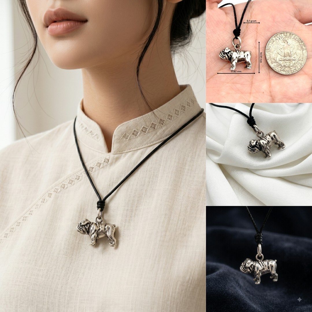 Mini Cute Pug 92.5 Sterling Silver Gold Brass Charm Necklace Pendant Jewelry