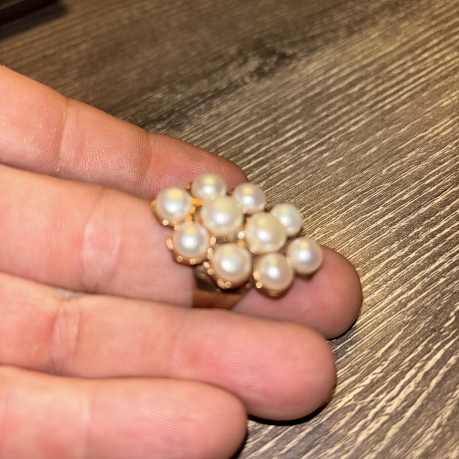 Pearl Elongated Bronze Cluster Ring SIZE 10 MADE IN ITALY Signed Stamped
