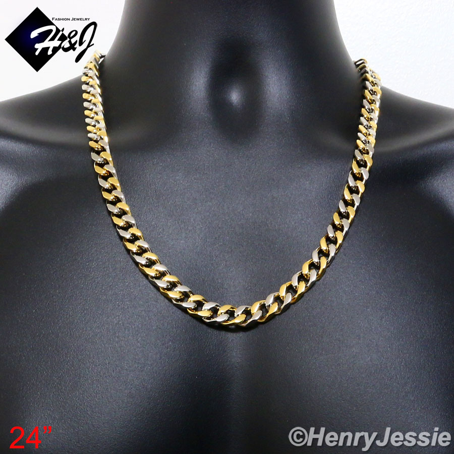 18-40″MEN Stainless Steel 9mm Silver/Gold Plated Cuban Curb Link Chain Necklace