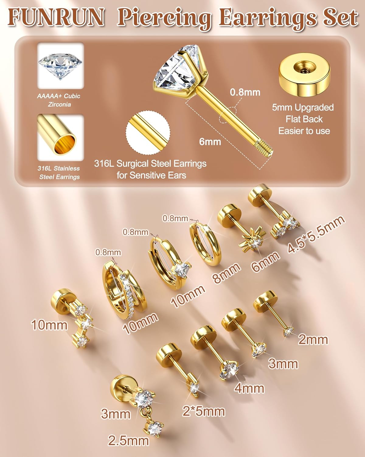 20G Helix Piercing Jewelry Flat Back Cartilage Earrings for Women – Hypoallergen