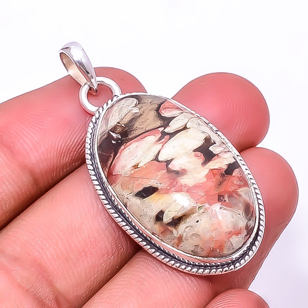 Petrified Peanut Wood Jasper 925 Sterling Silver Pendant 1.95″ P510, Christmas