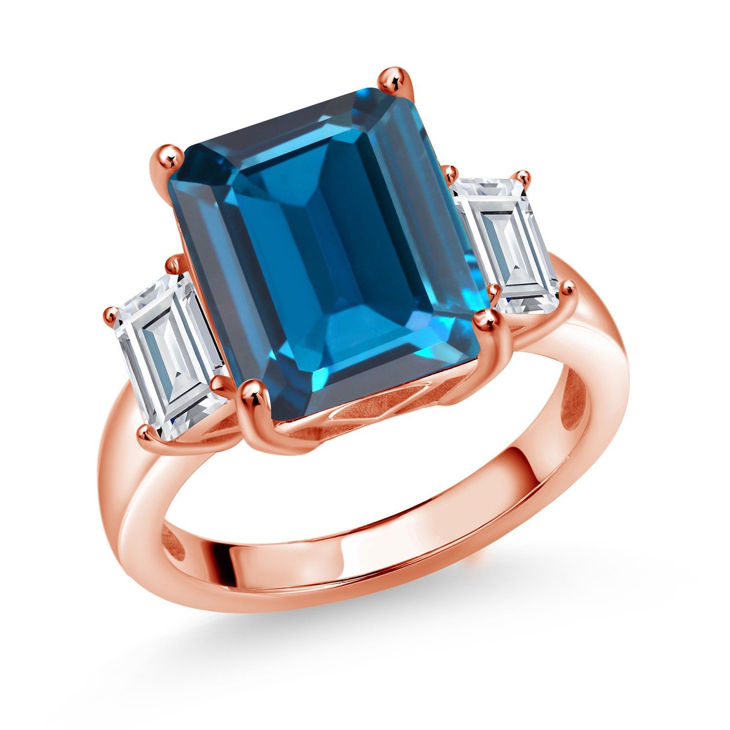 18K Rose Gold Plated Silver 3-Stone Ring Topaz Moissanite (8.64 Cttw)