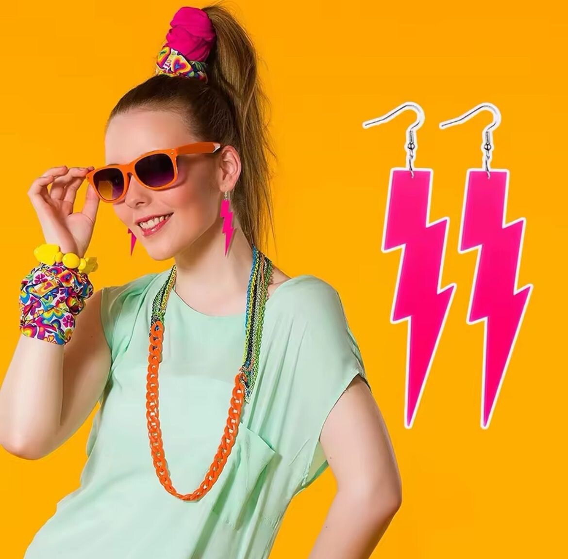 Hook Earrings Neon 80’s 90’s Retro Large Bright Funky Ladies Girls Party Rave