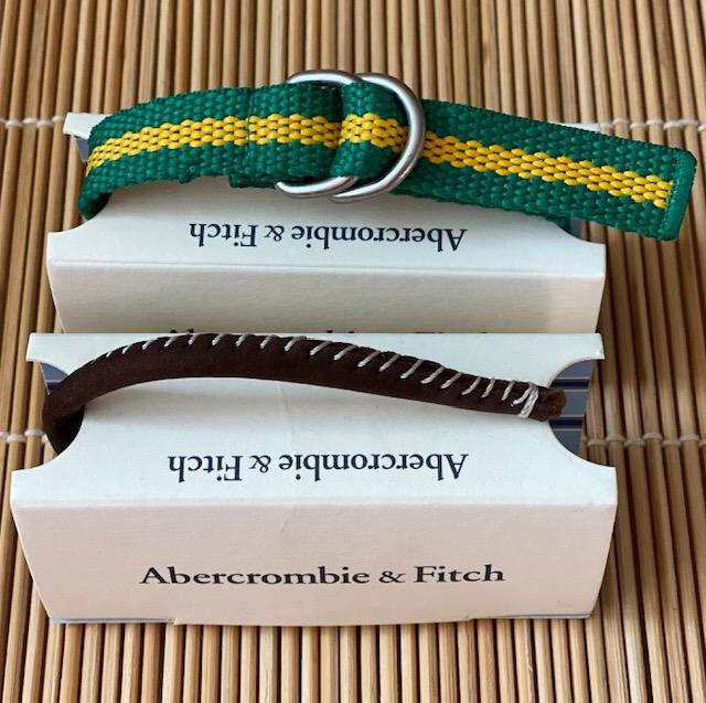 2 Abercrombie & Fitch Buckle Bracelet Yellow Green Brown Leather Rare Vintage