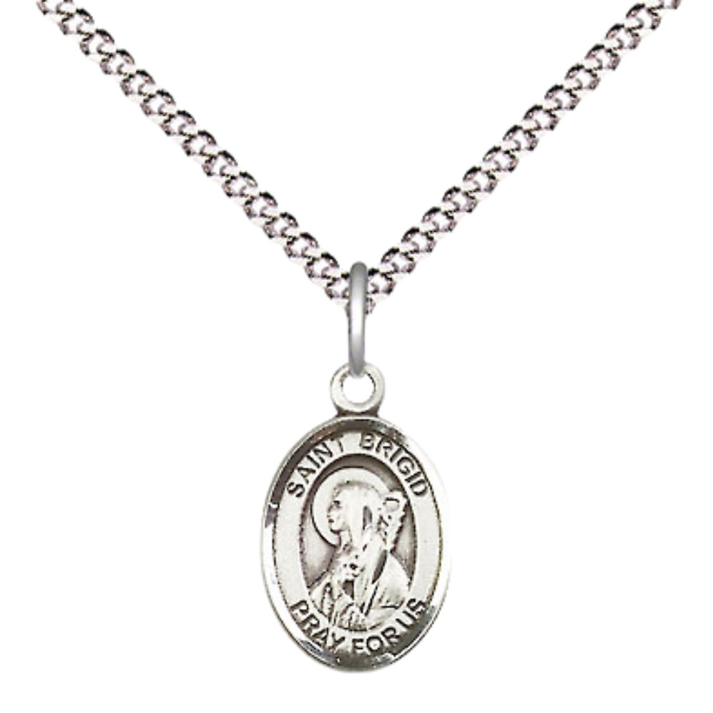 Pewter Small Saint Brigid of Ireland Medal Pendant 18″ Lobster Claw Necklace