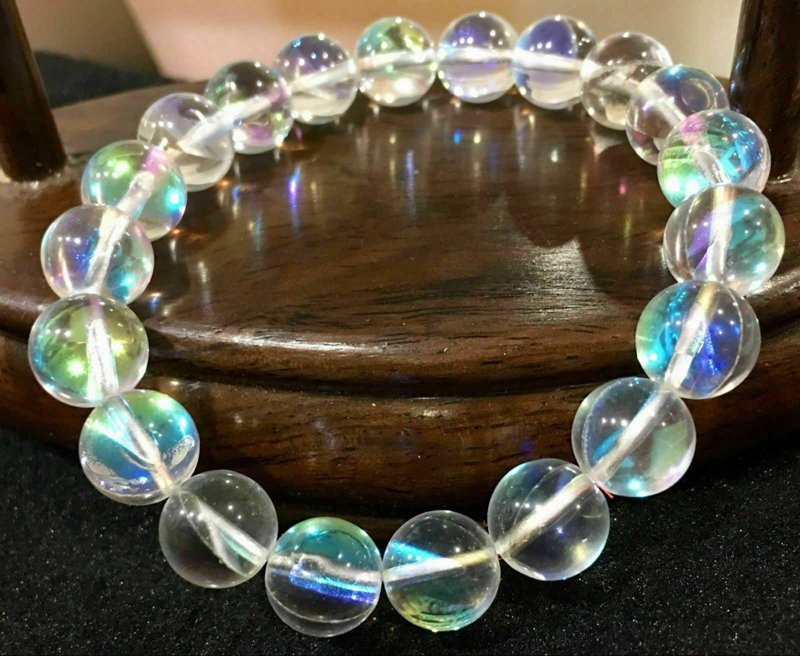 6/8/10/12mm White Gleamy Rainbow Moonstone Round Gems Beads Bracelet 7.5”