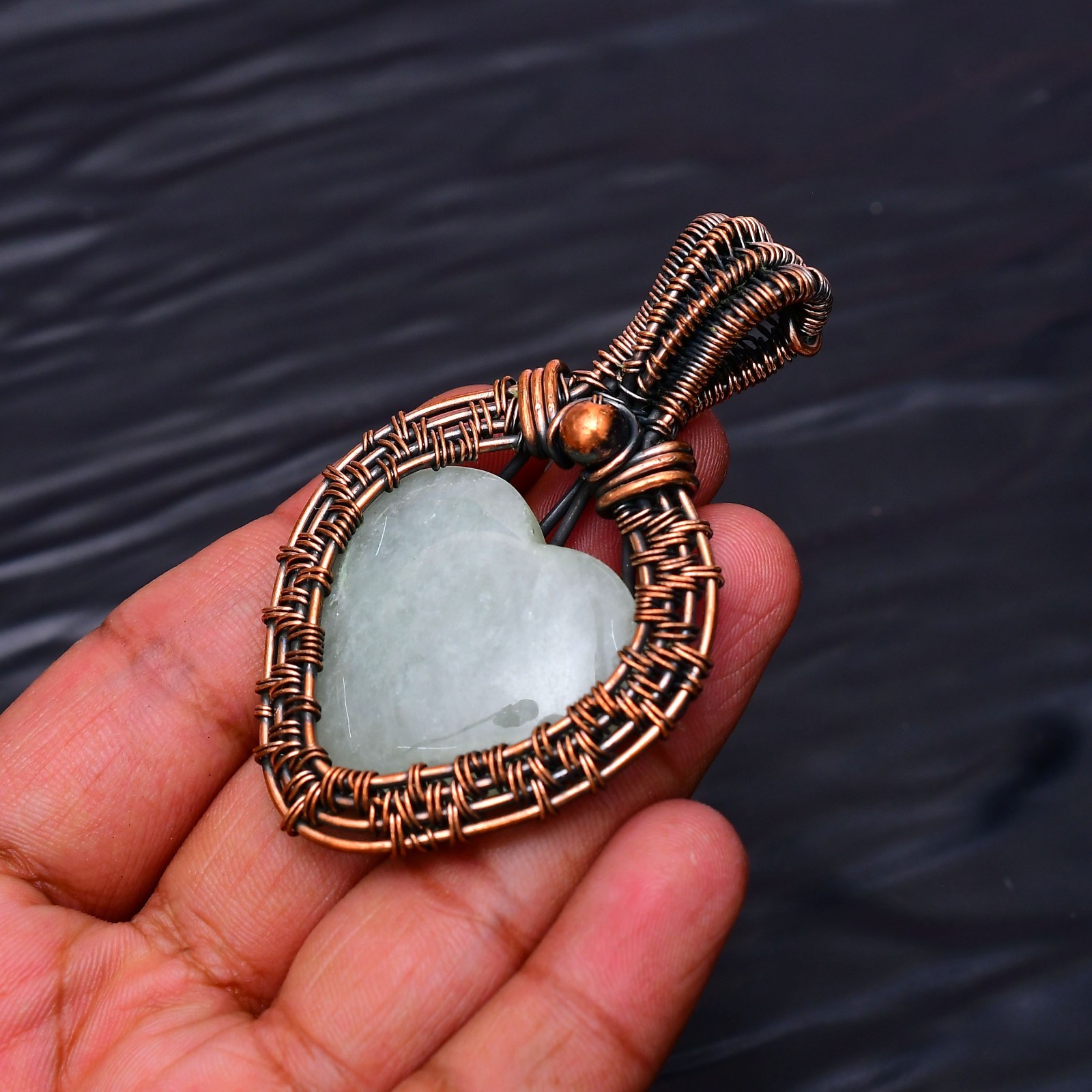 Aquamarine Gemstone Copper Wire Wrapped Handmade Jewelry Pendant 2.75″