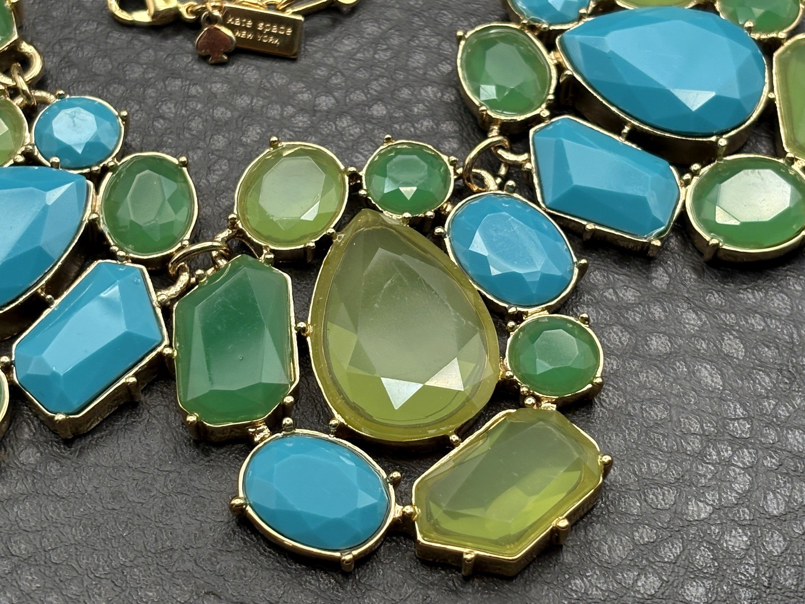 Kate Spade New York Gold Tone Green Blue Faceted Statement Chunky Bib Necklace