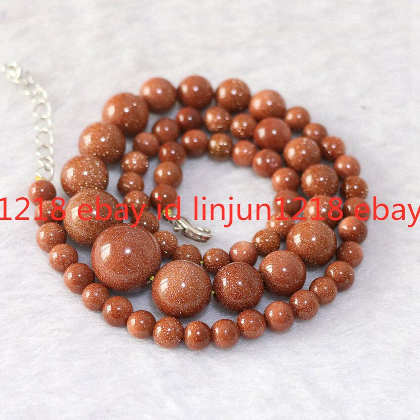 Natural 6-14mm Gold Sand Goldstone Gemstone Beads Round Necklace 18” AAA