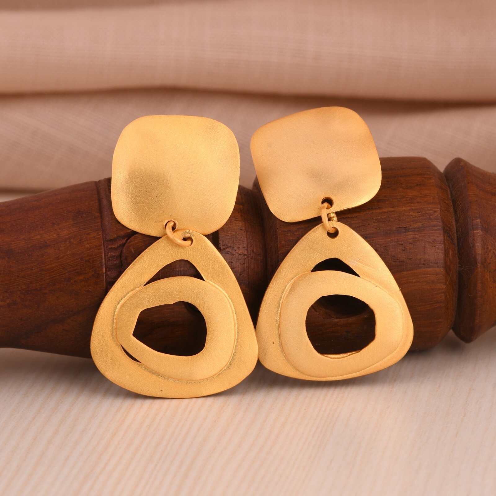 Gold Color Fancy Earrings Handmade Women Stud Jewelry For Special Occasion