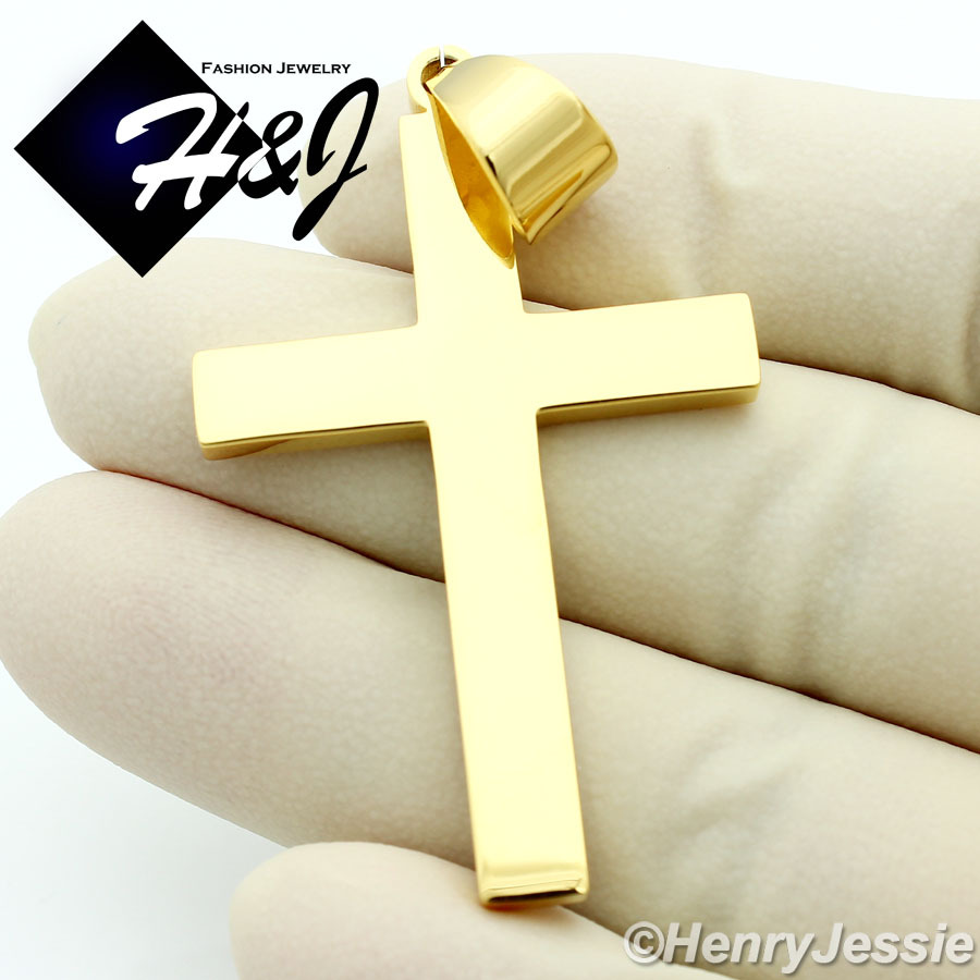 Men Women Stainless Steel 2″x1.25″ Gold Plated Simple Plain Cross Pendant*GP64