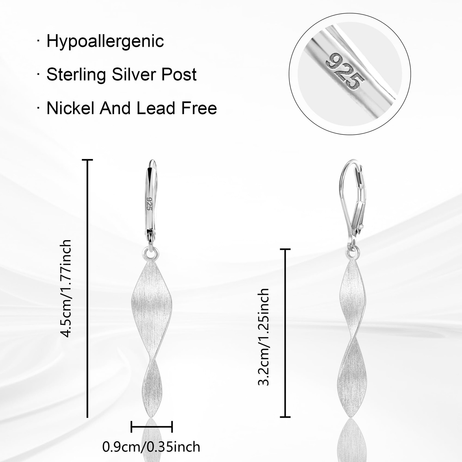 Sterling Silver Earrings for Women Twisted Drop Dangle Earrings Hypoallergeni…