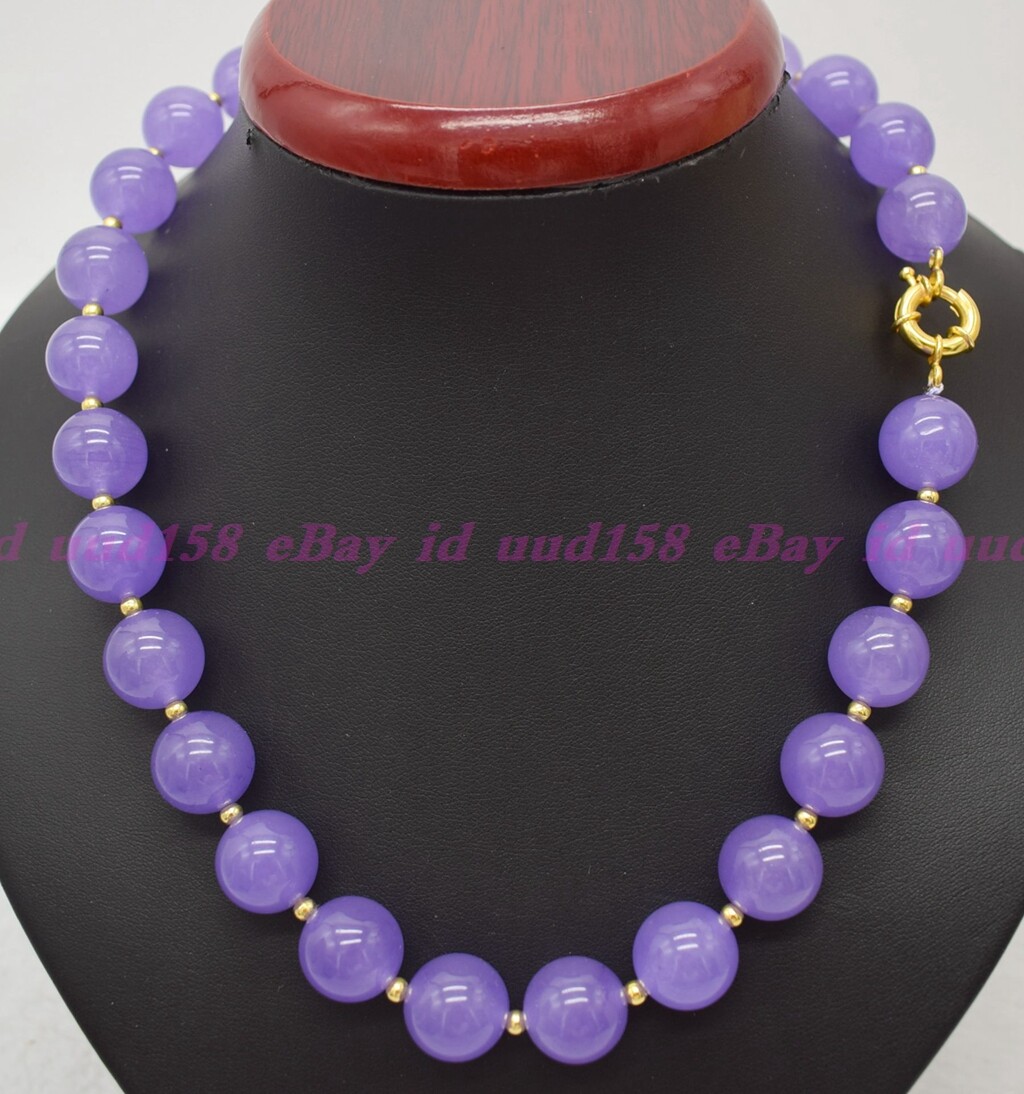 Natural 8mm 10mm 12mm 14mm Lavender Purple Jade Round Gem Beads Necklace 18″ AAA