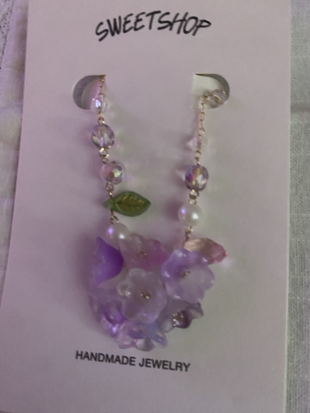 Grass Lily Flowers Handmade Bracelet Purple With Gold Chain, Delicate, 6 In,new