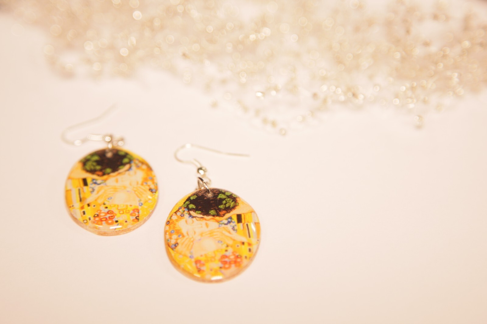 The Kiss by Gustav Klimt Golden Earrings Jewelry Art Famous Painting Jewellery
