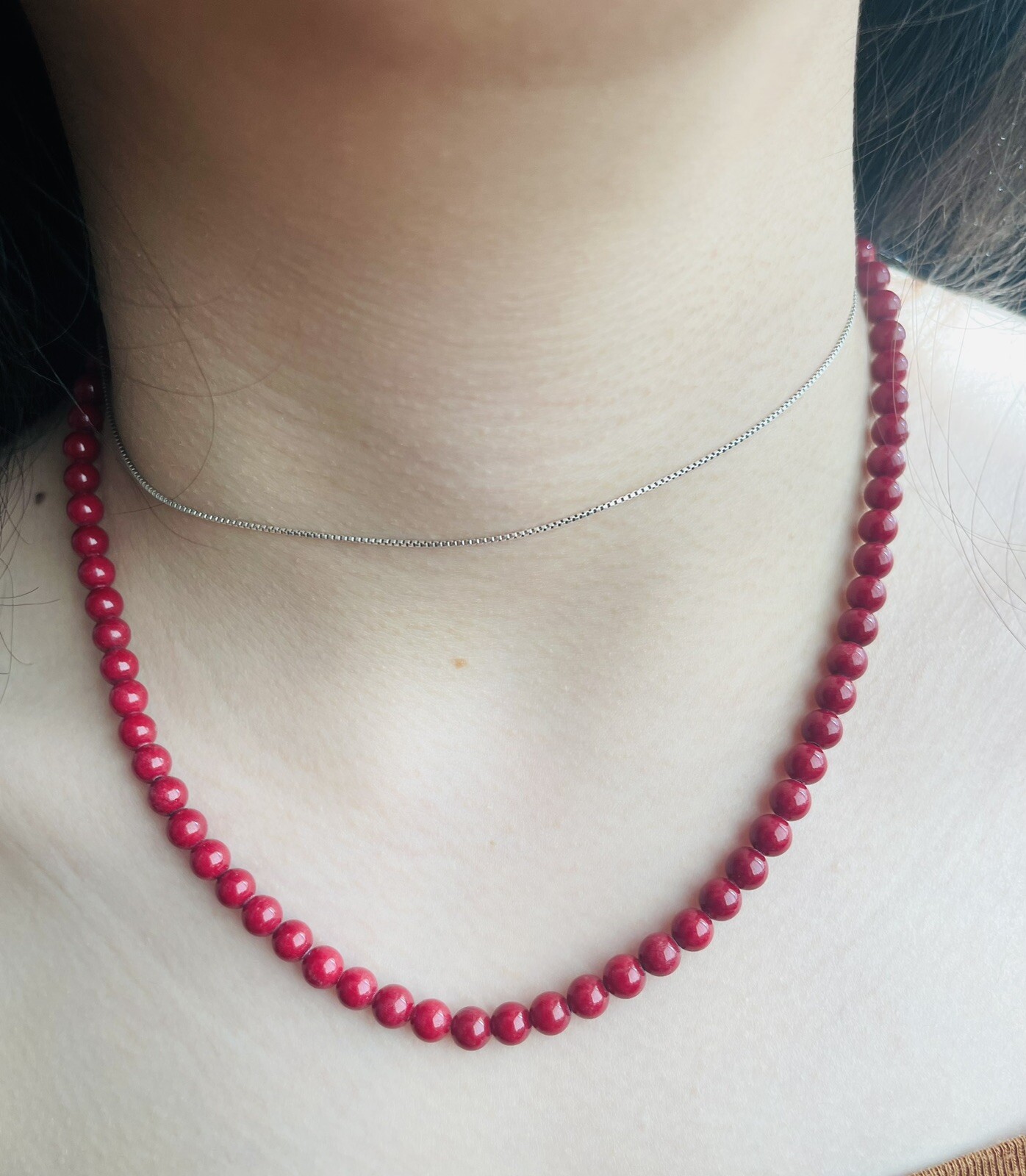 .925 sterling silver Red Jade Stones Necklace For Ladies/teens