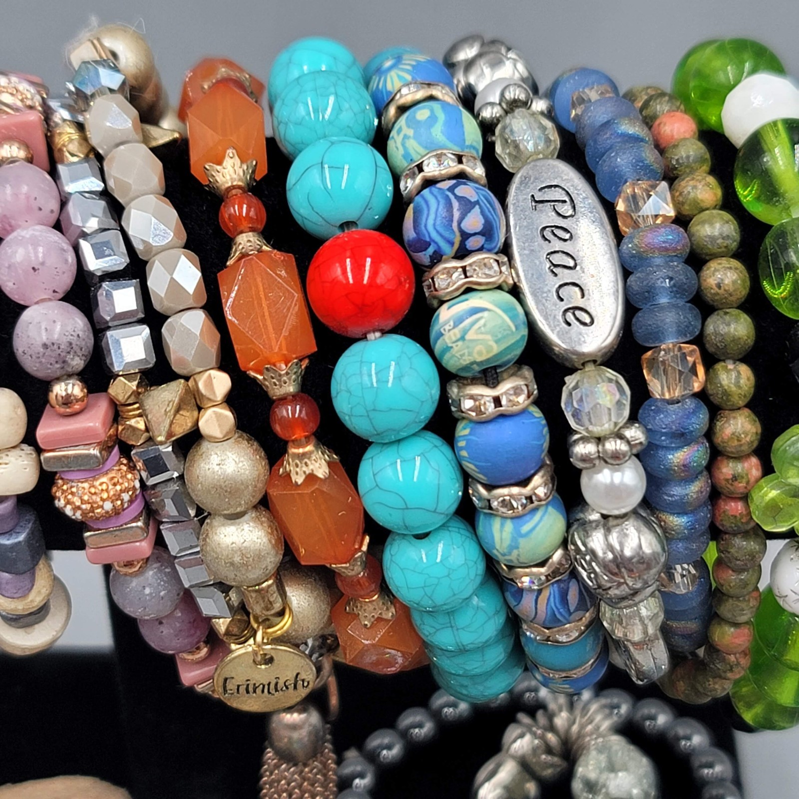Beaded Stretch Bracelet Lot of 36 Mixed Styles Stone Crystal Glass Acrylic