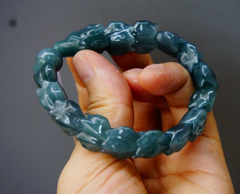 Certified Natural Grade A Jade Jadeite Dragon Bone Beaded Bracelet 7.5” 2203