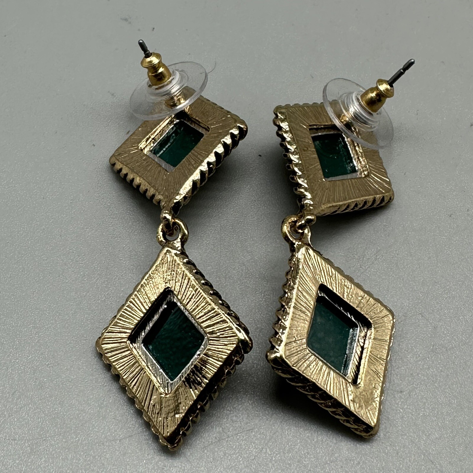 Green Dangle Earrings Gold Silver Tone Rope Edge Geometric Statement Jewelry