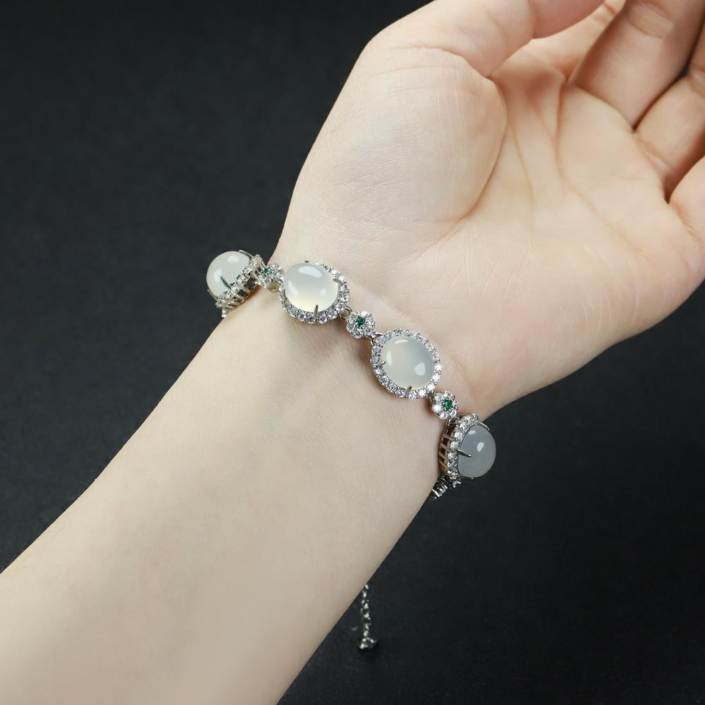 Girl Mothers Lady Women White Jade Beads Bracelet Jewelry Gift Box DD302