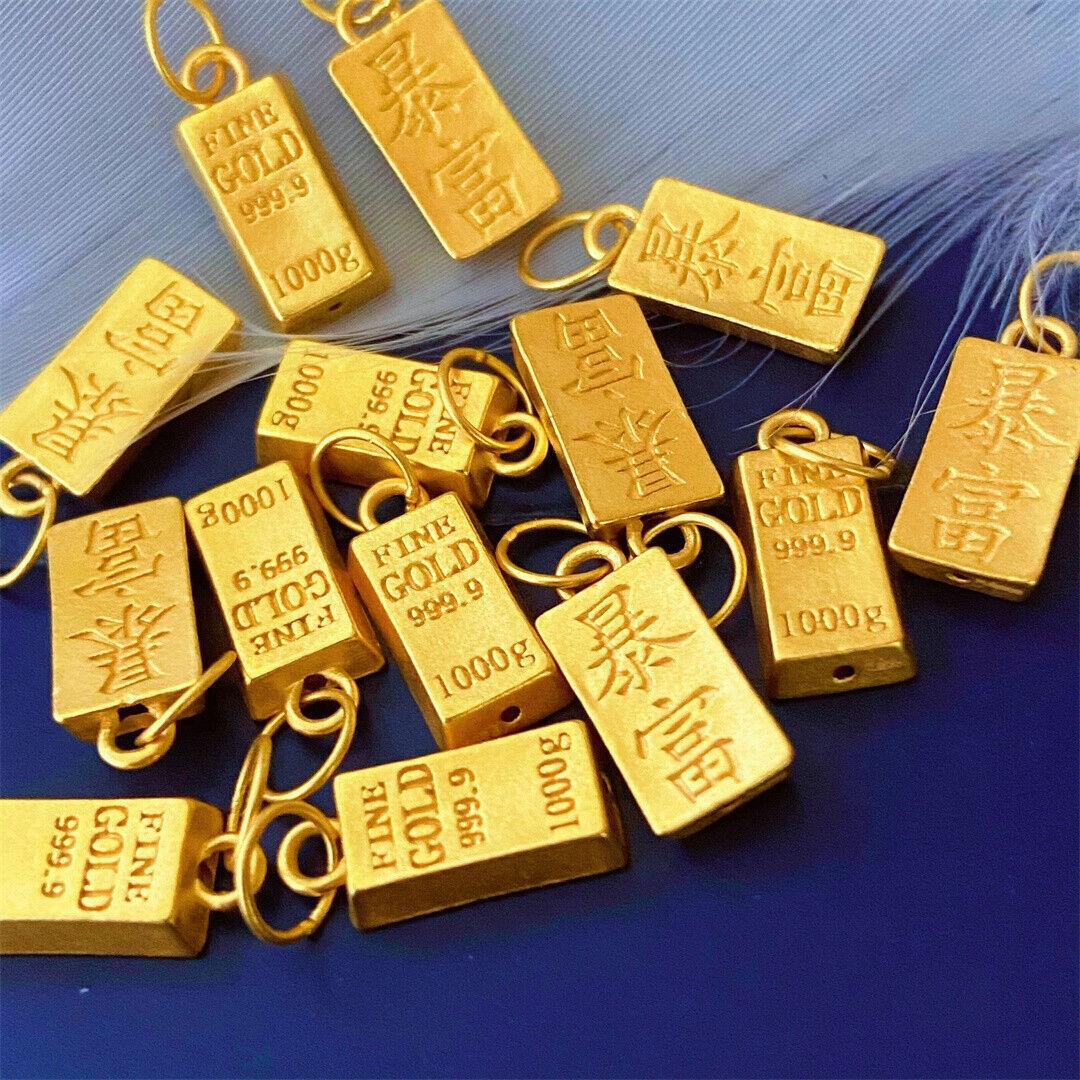 1pcs Pure 999 24K Yellow Gold Women 3D Gold New Oblong Oblong Small Pendant