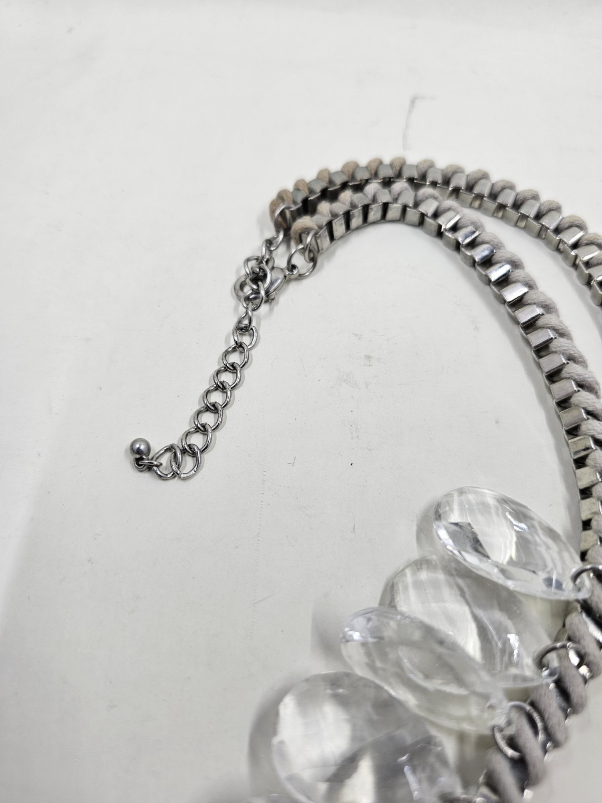 Clear Acrylic Teardrop Necklace Multi Strand Faceted Statement Bib Silver Tone