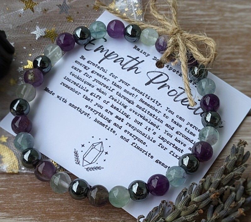 Triple Empath Protection Bracelet Amethyst Fluorite Hematite Beaded Bracelet