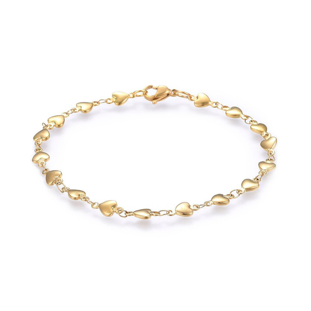 304 Stainless Steel Link Bracelet Lobster Heart Gold 8.2″ 5mm  A83