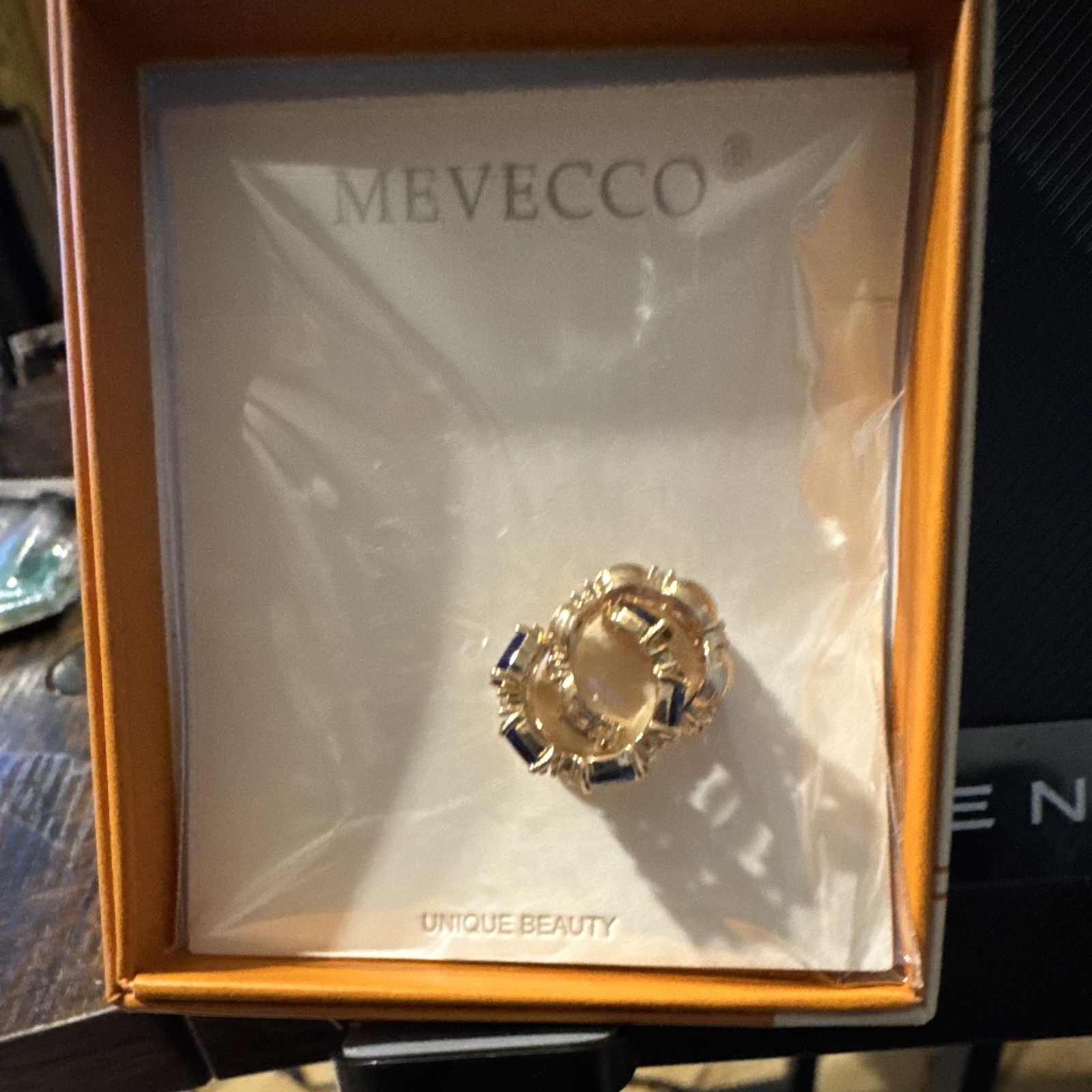Mevecco Gold Tone Hoop Earrings Blue Baguette Crystal Round Lobe Design