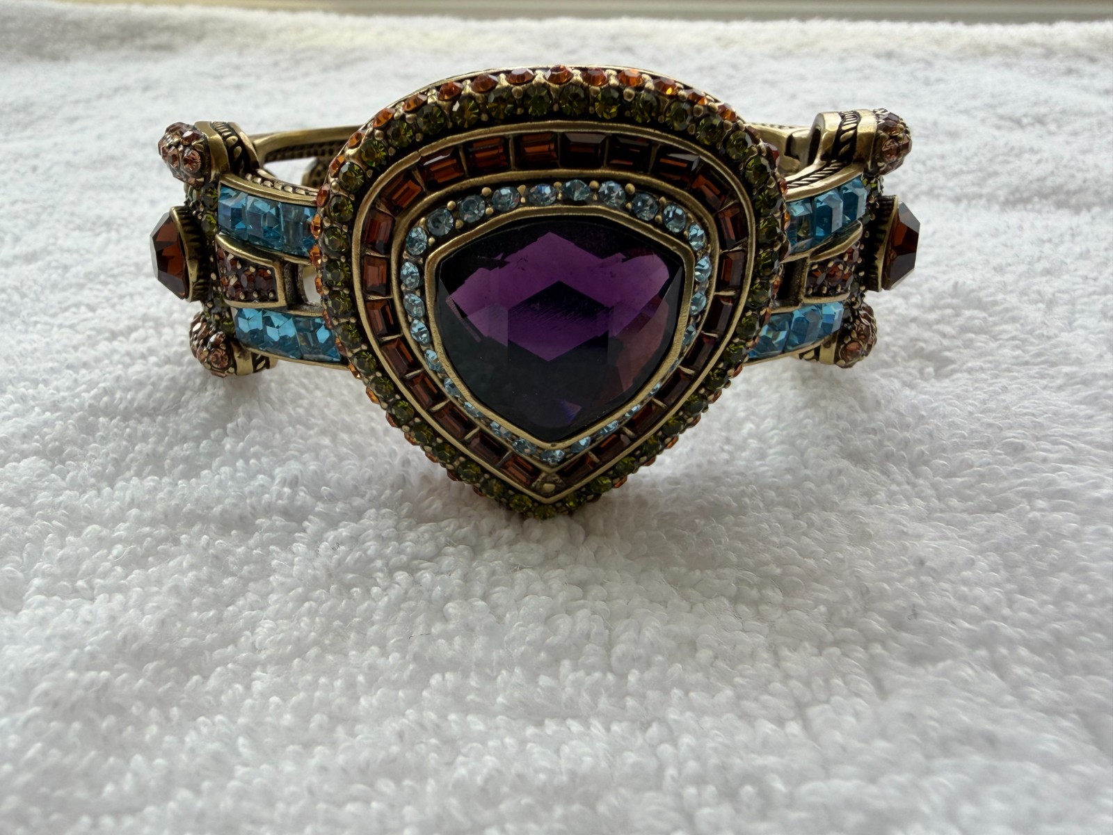 HEIDI DAUS One In A Trillion Hinged Clamper Bracelet Purple Blue Amber Stones