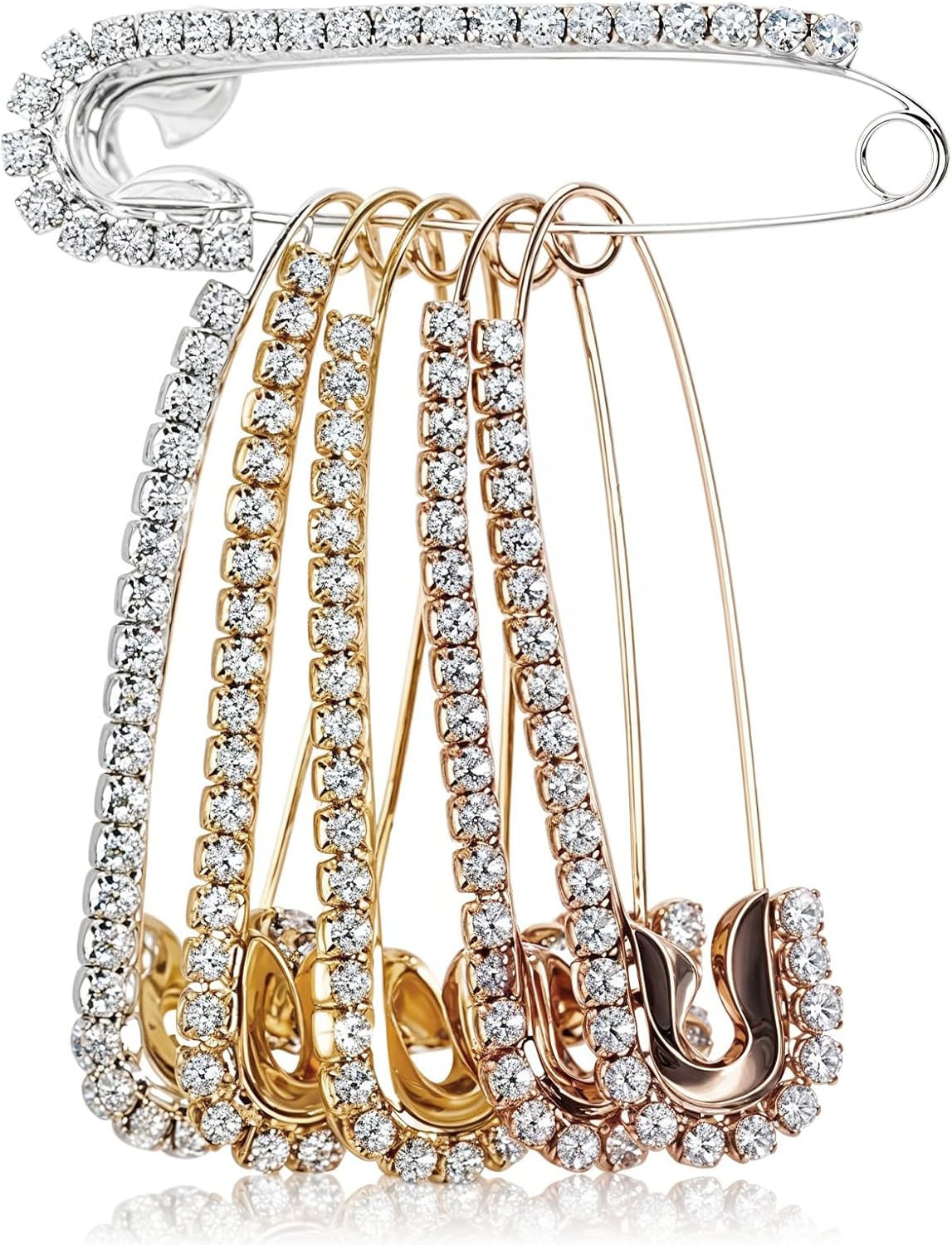 6 Pcs Rhinestone Safety Pins, Fancy Safety Pins for Clothes, Faux Crystal Brooch