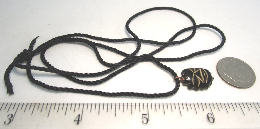 Maori Black Coral Mask Pendant on Twisted Cord Alvin Kaihy JC 1.7 grams 5/8”