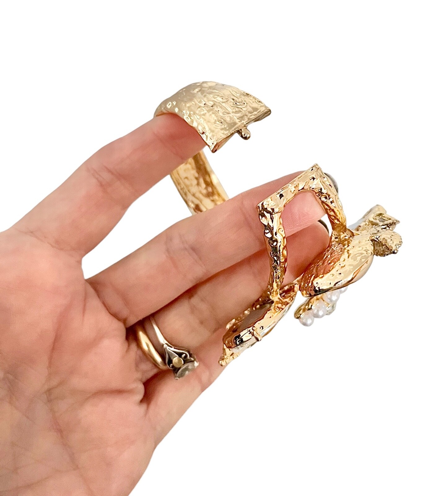 2.5“ Wide Clear Crystals Chunky Statement Heavy Bangle Hinge Flower Bracelet