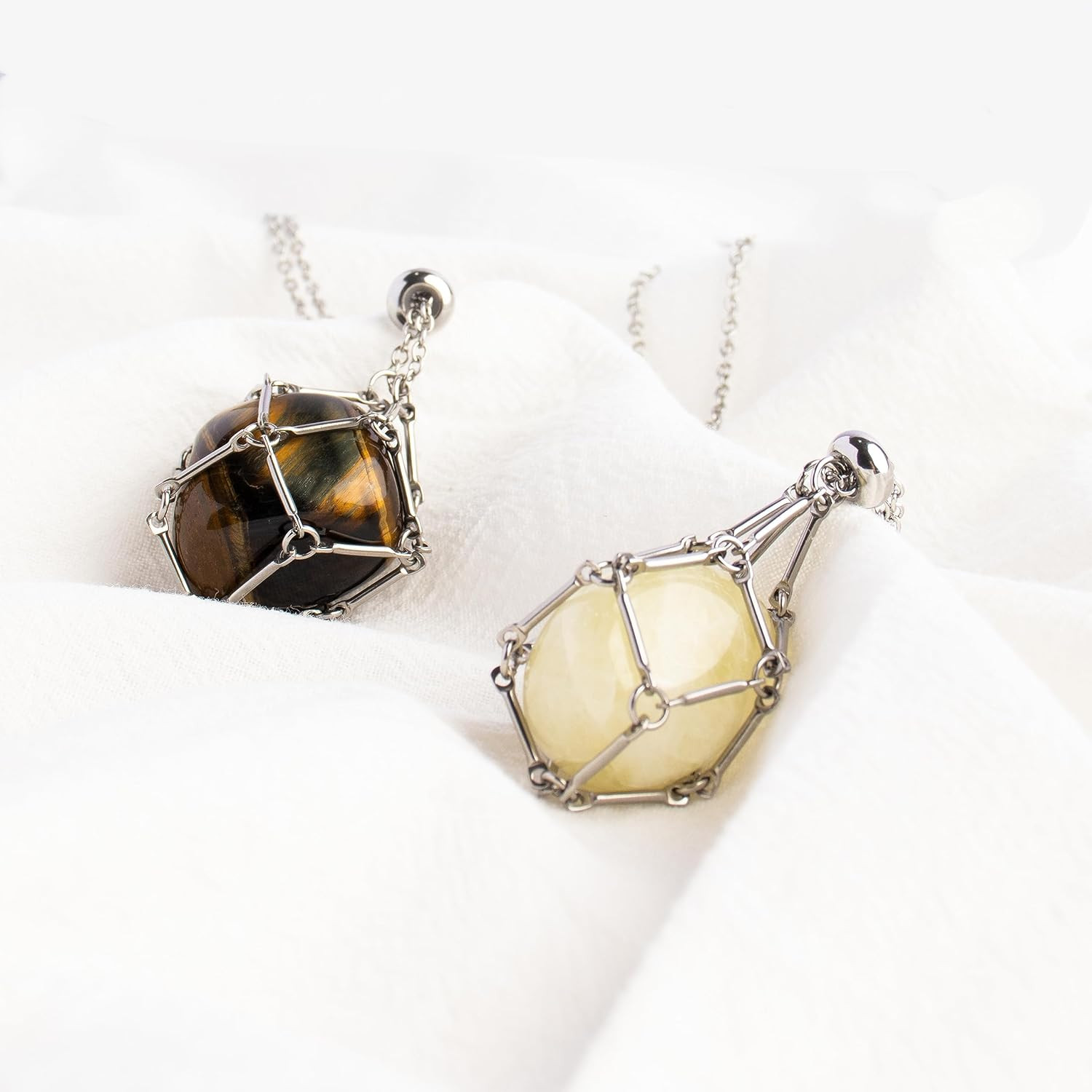 22Inch Interchangeable Crystal Holder Necklace Stainless Steel Gemstones Cage Ne
