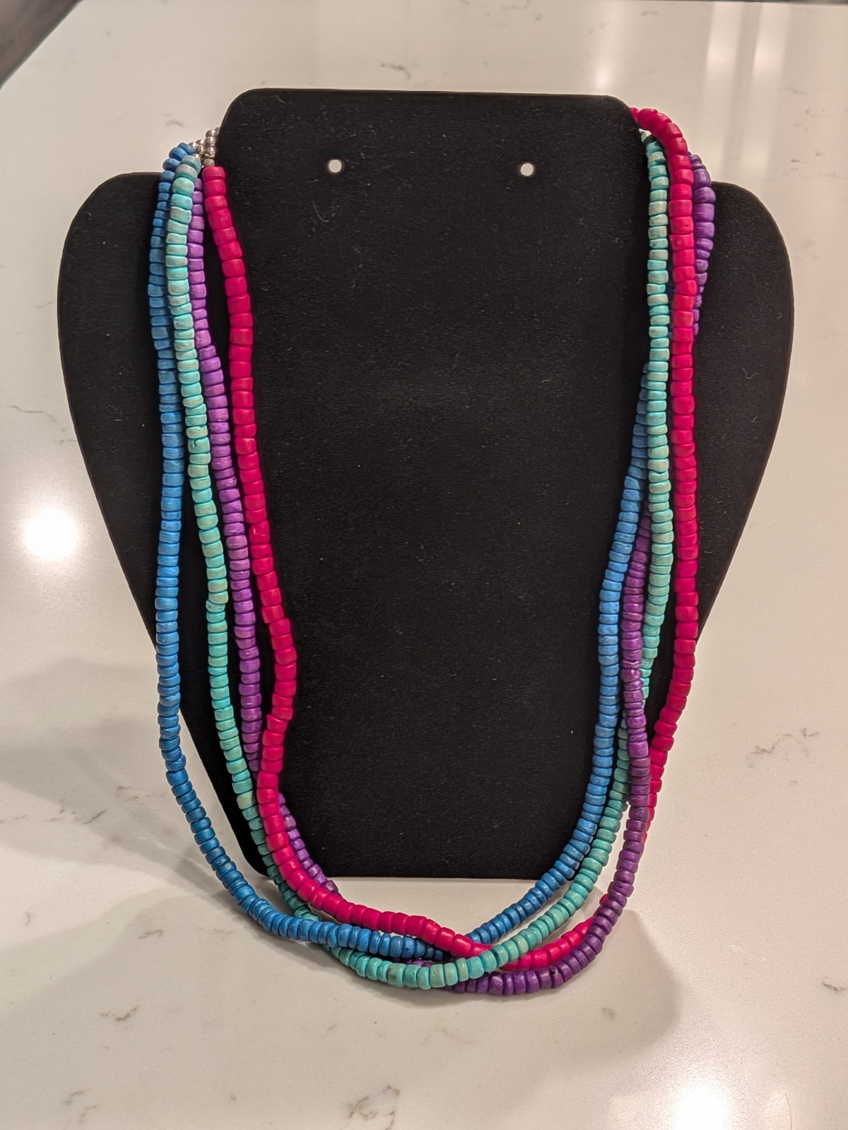 Vibrant Multi-Strand Heishi Bead Necklace Choker Magenta purple-blue Hawaiian
